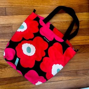 Vintage Marimekko Fabric Lined Red Poppy Zipper Tote Bag